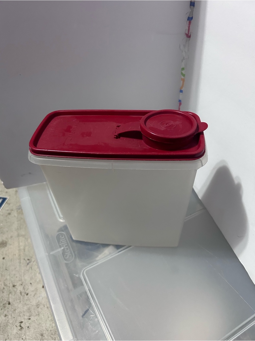 Tupperware White Container with Red Flip-Top Lid